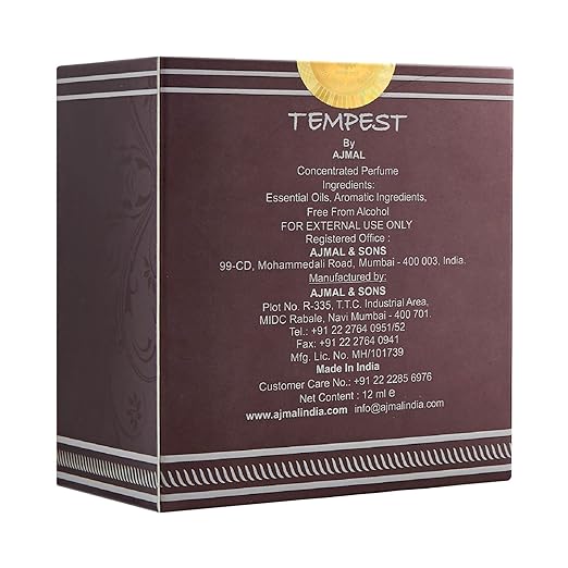 Ajmal Tempest Concentrated Perfume 12ml 0.4 Fl.oz. | For Men &women | Free From Alcohol