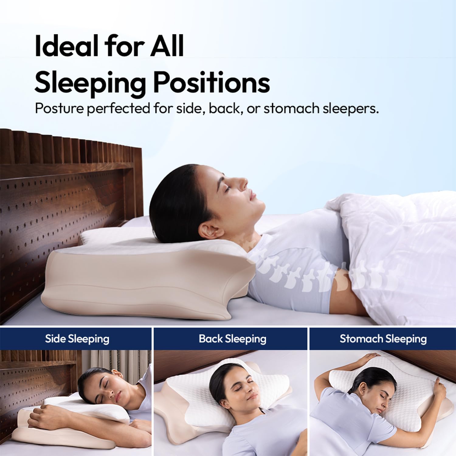Cervical Butterfly Pillow, Orthopedic Memory Foam Pillow, Beige & White | For Neck & Shoulder Pain Relief | Ergonomic Contours, Pillow For Side Sleepers With Arm Support - Pack Of 1