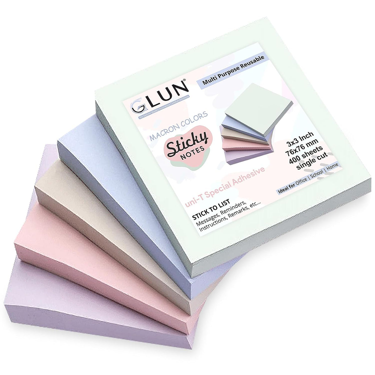 Macaron Sticky Notes 400 Sheets Strong Adhesive, Self-Stick | Ideal For Notes, Organization