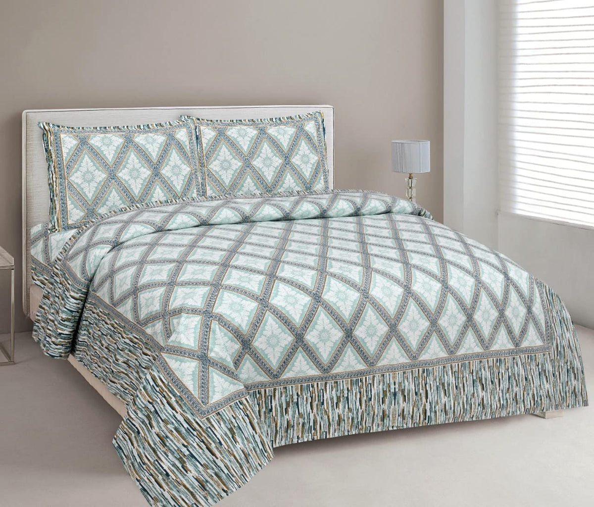 Printed Cotton King Size Bedsheet With 2 Pillow Cover - 90 X 108 Inches, Teal | Long Lasting Softness | Ideal For Regular Home Use | 144 Thread Count