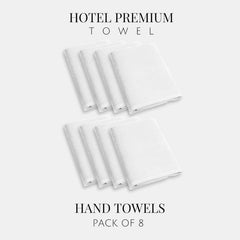 Labham 100% Cotton Hand Towel 1600 Gsm | Ultra-Soft Super Absorbent & Quick Dry Hand Towel (White) - Pack Of 8