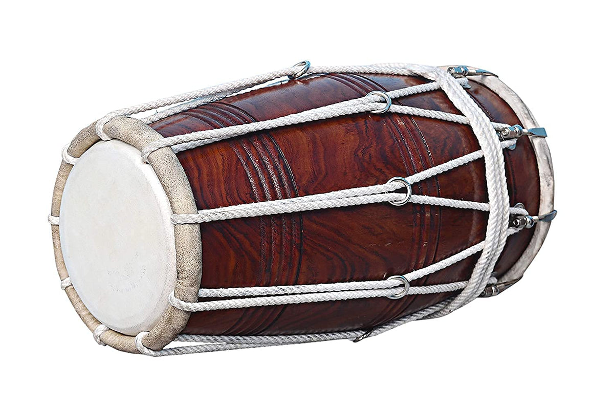 Special Half Rassi Sheesham Wood Dholak Drum With Padded Bag - Brown | Perfectly Symmetric Round Dholak - Dholak For Festival, Wedding, Satsang | Very Easy To Tune