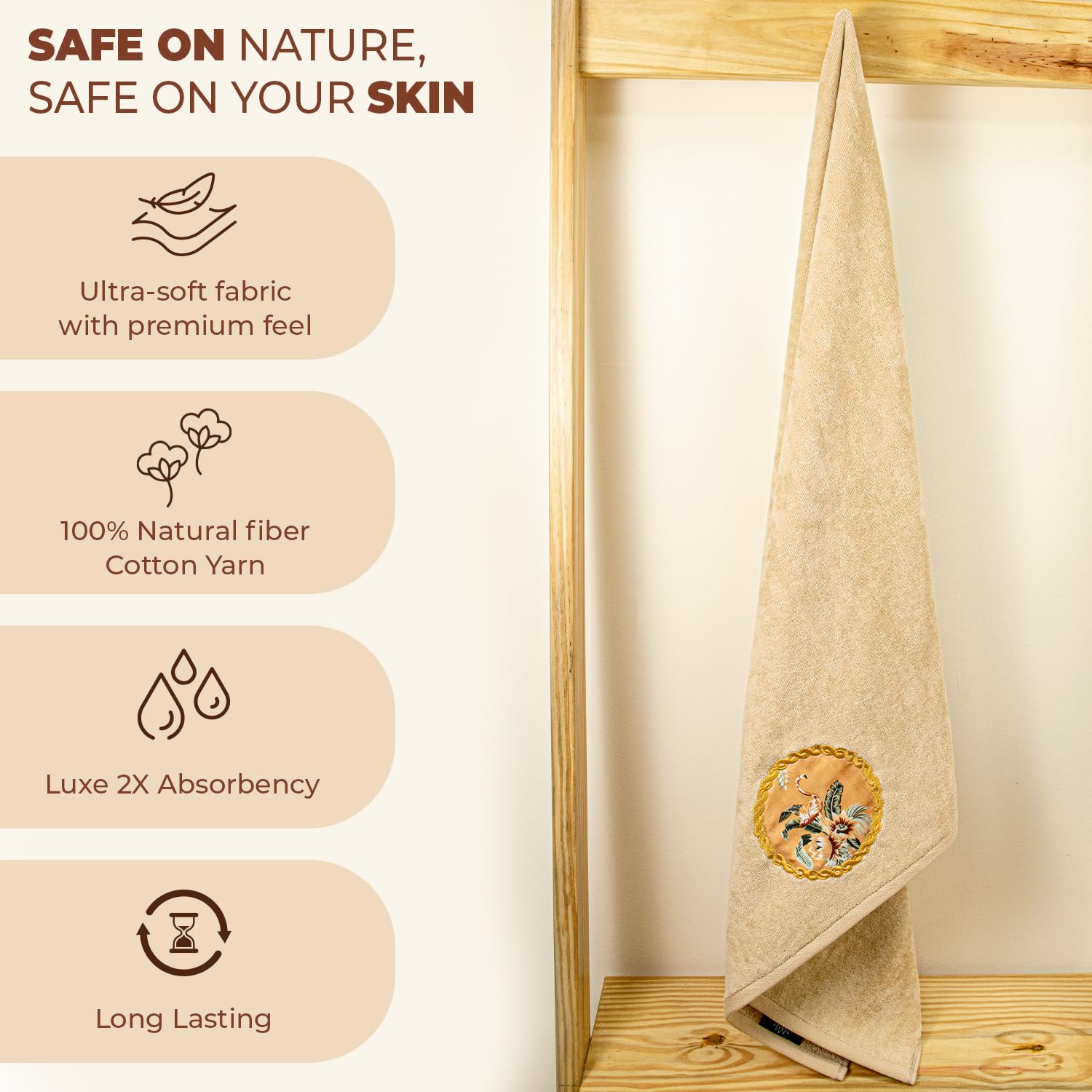 Akiko Home Prima Dream 100% Cotton Bath Towels 450 Gsm | Soft, Absorbent & Durable, Cotton Bath Towel | Pack Of 1 (Beige)