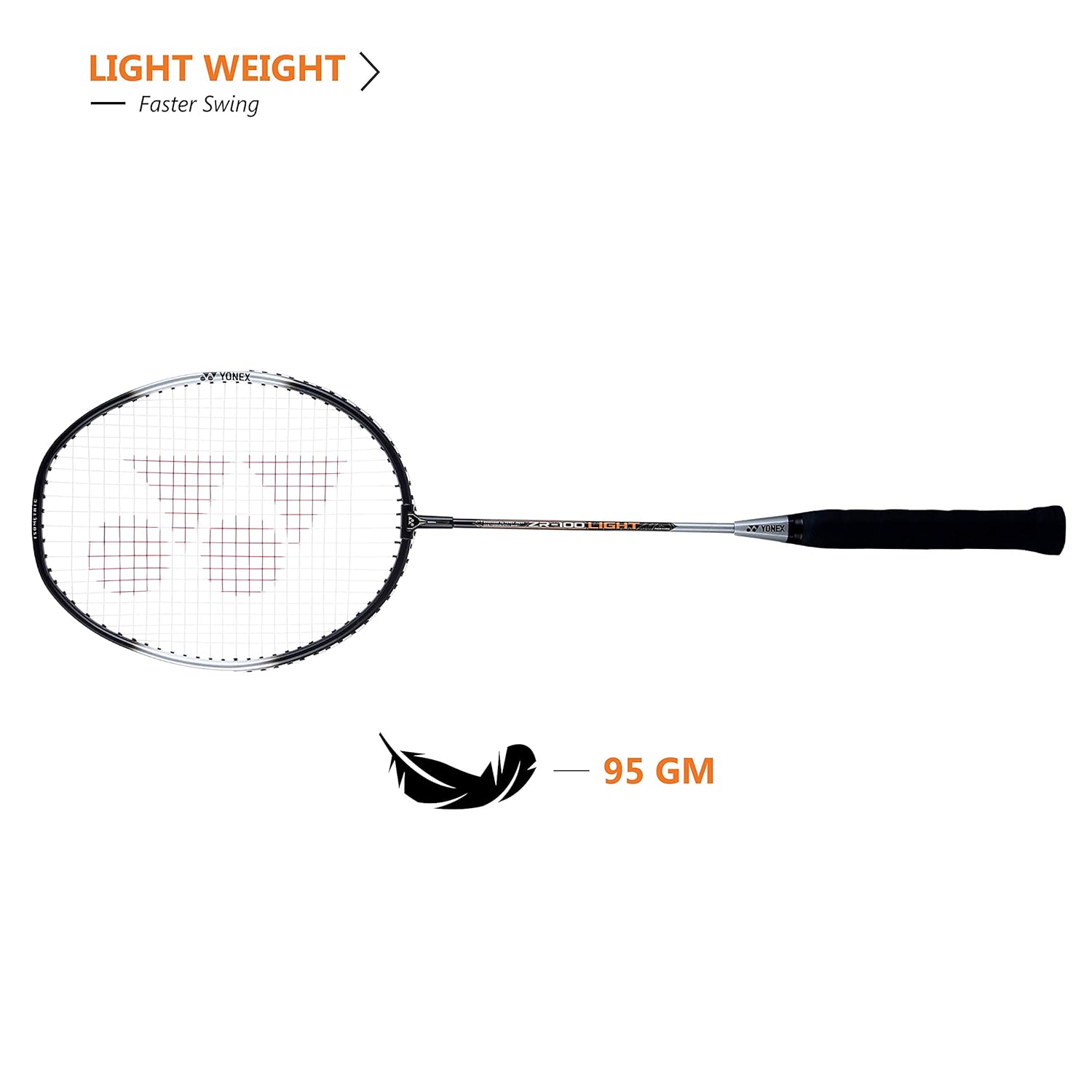 Yonex ZR 100 LIGHT Aluminium Badminton Racquet With Full Cover, Set Of 2 | Colour - Black, Grip Size - G4 (3.5 Inches)