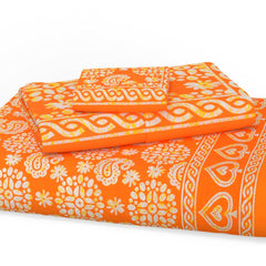 Handloom Printed Double Bedsheet For Queen Size With 2 Matching Pillow Cover | Size 90 X 100 Inches, Orange - Cotton Bedsheets For Double Bed | Soft & Smooth