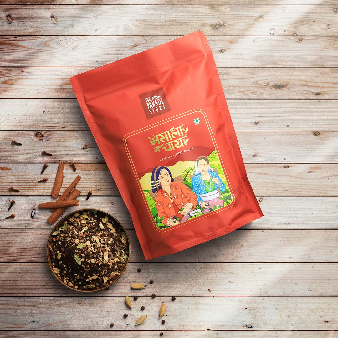 The Pahadi Story Masala Chai - 450gm, 15.8 Ounce | Made With 100% Natural Ingredients - Premium Spiced Chai Patti | Low Caffeine, No Artificial Flavour, No Artificial Colour