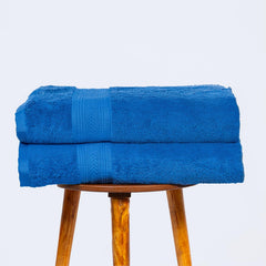 Himeya 100% Cotton Large Size Bath Towels 1000 Gsm | Soft & Absorbent - Blue (Pack Of 2)