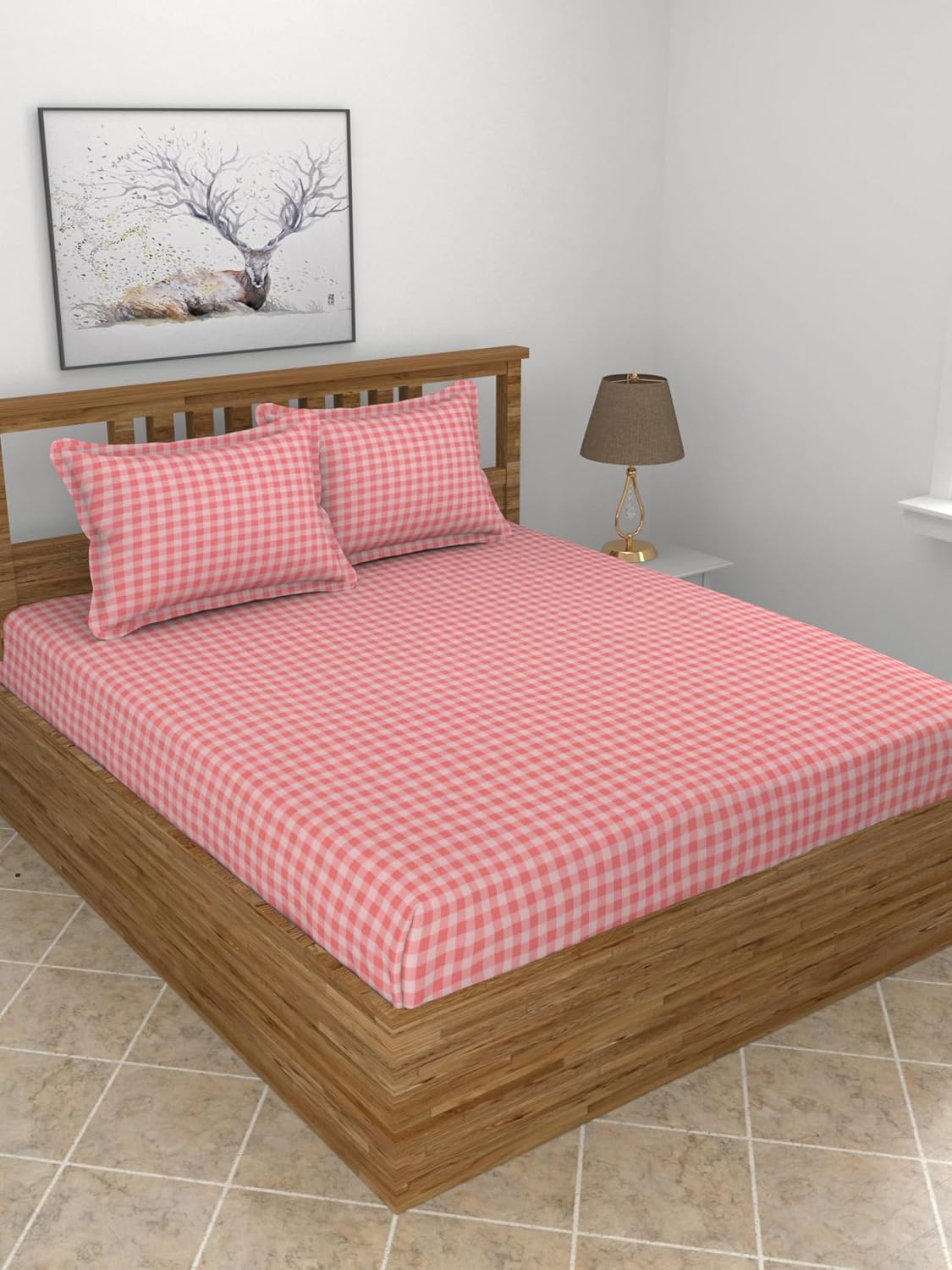Glace Cotton 210 TC Double Bedsheet With 2 King Size Pillow Covers (90 X 100 Inches, White & Pink) | Good Gifting Idea For Diwali, Home Warming