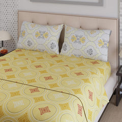 100% Cotton Double Bedsheet With 2 Pillow Covers Size - 87 X 95 Inches, Yellow | 125 Thread Count Lightweight & Durable - Gift For Housewarmings, Weddings, Birthdays