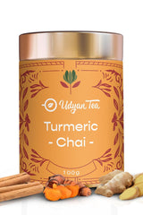Udyan Tea Turmeric Chai - 100gm, 3.5 Ounce | Ayurvedic Blend For Immunity Boosting & Health - Loose Leaf Black Tea | High Caffeine