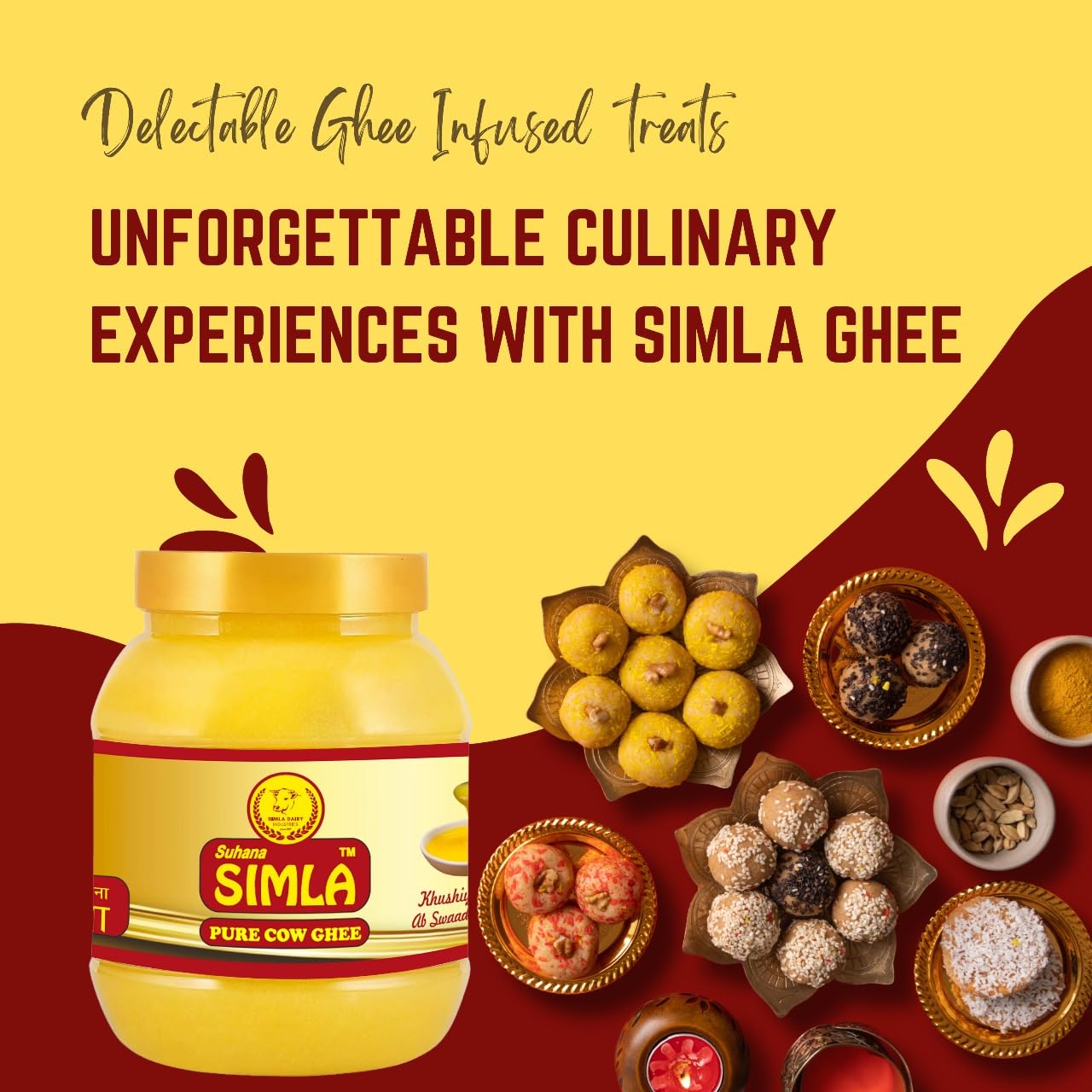 100% Natural Suhana Simla Danedar Cow Desi Ghee By Simla Dairy Industries | Good Source Of Protein Fiber Healthy Nutrients Desi Cow Ghee For Frying | (1 Litr) 33.8 Ounce | Jar Pack