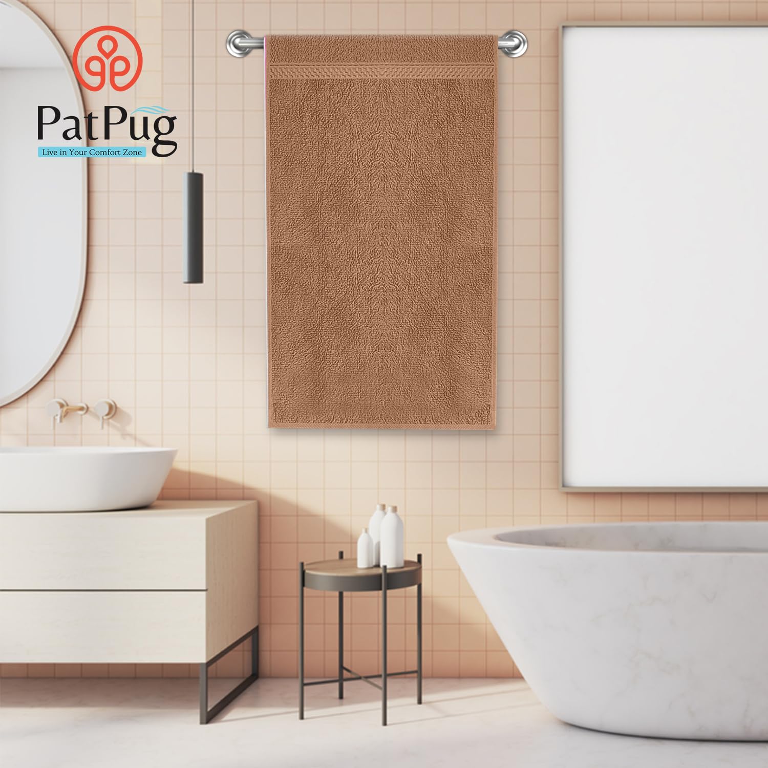 PatPug 100% Indian Ultra Soft Cotton 750 Gsm | Highly Absorbent, Fade Resistant Large Bath Towel (Coffee Brown & Olive Green)- Pack Of 2