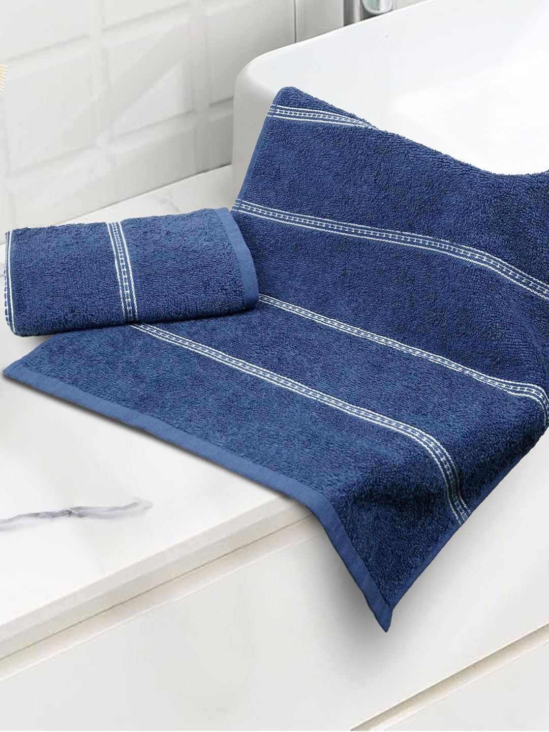Mytrident Hand Towel Urban Comfort 400 Gsm | 100% Cotton Bath Towel (Doodle Blue)- Pack Of 2