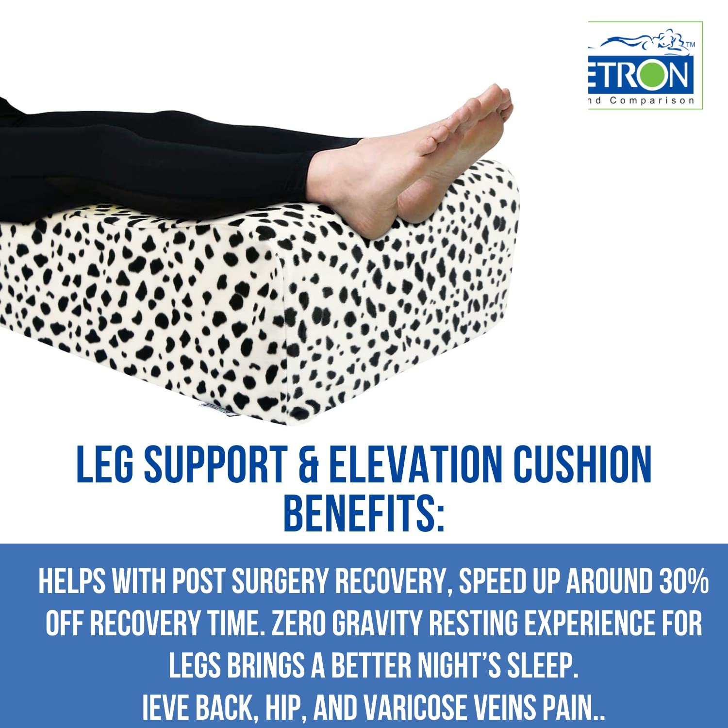 Orthopedic Bed Wedge Elevated Leg Pillow, White & Black - 20 X 18 X 8 Inch | For Leg Elevation Reduces Back Pain & Improves Blood Circulation | Removable & Washable Cover - Pack Of 1
