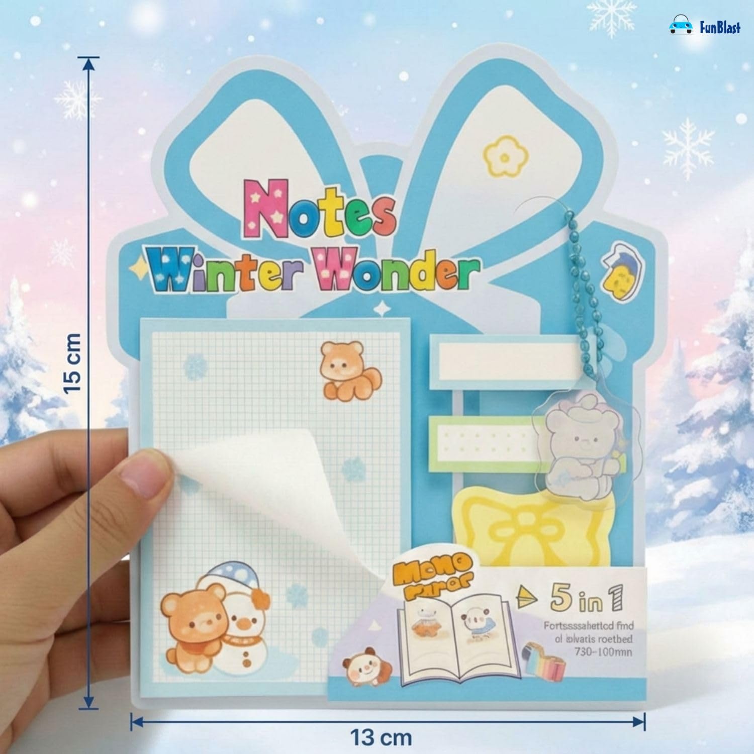 Christmas Sticky Notes - 30 Small Sticky, 30 Medium Sticky | Stationery Gift For Student - Blue