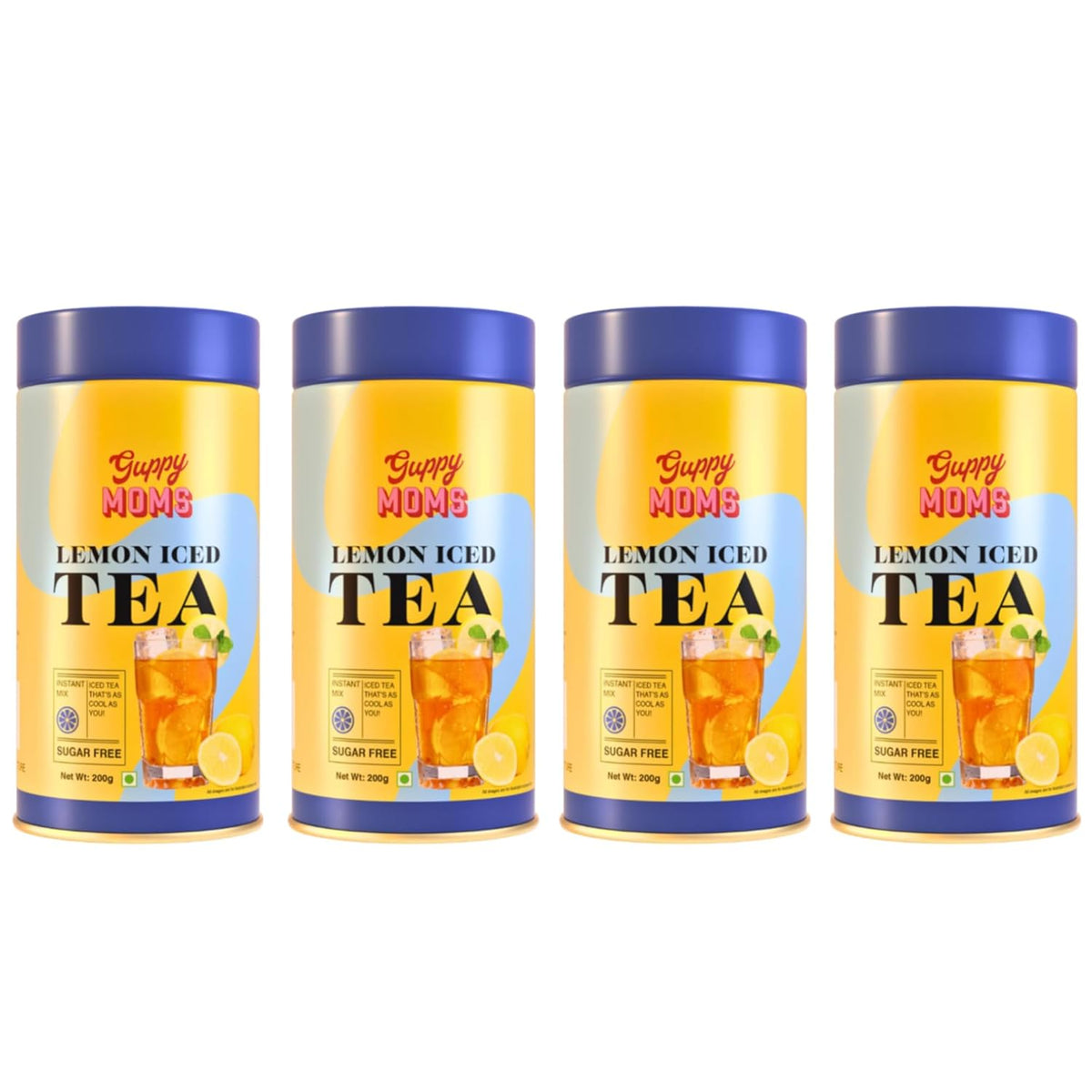Guppy Moms Lemon Iced Tea Powder - Pack Of 4 X 200gm, 7.05 Ounce Each | Aromatic, Healthy & Easy To Prepare - Sugar Free & Refreshing Summer Drink | Caffeine Free