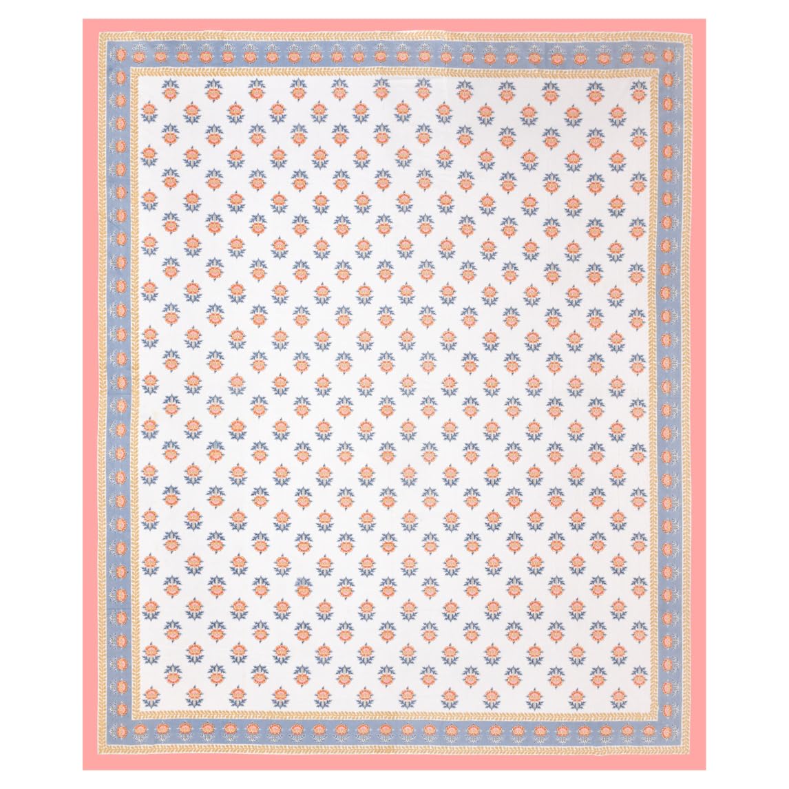 100% Cotton Jaipuri Bedsheet For King Size (95 X 108 Inches, White & Pink) With 2 Pillow Covers | Perfect For Everyday Use, Guest Rooms, Or Gifting On Special Occasions