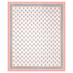 100% Cotton Jaipuri Bedsheet For King Size (95 X 108 Inches, White & Pink) With 2 Pillow Covers | Perfect For Everyday Use, Guest Rooms, Or Gifting On Special Occasions