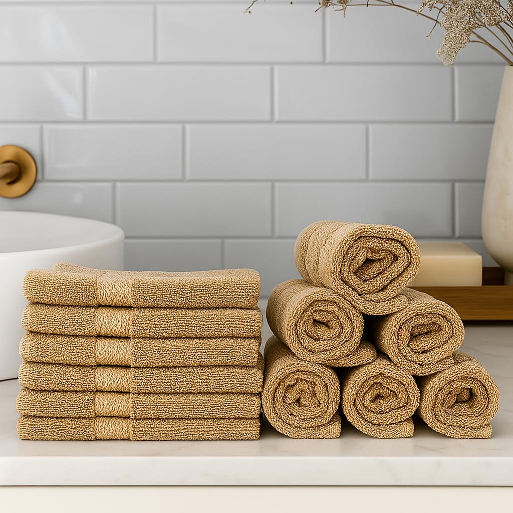 Caslino Small Cotton Face Towels 1800 Gsm | Soft & Absorbent Towel For Women & Men - Dark Beige (Set Of 18)