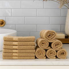 Caslino Small Cotton Face Towels 2000 Gsm | Soft & Absorbent Towel For Women & Men - Dark Beige (Set Of 24)