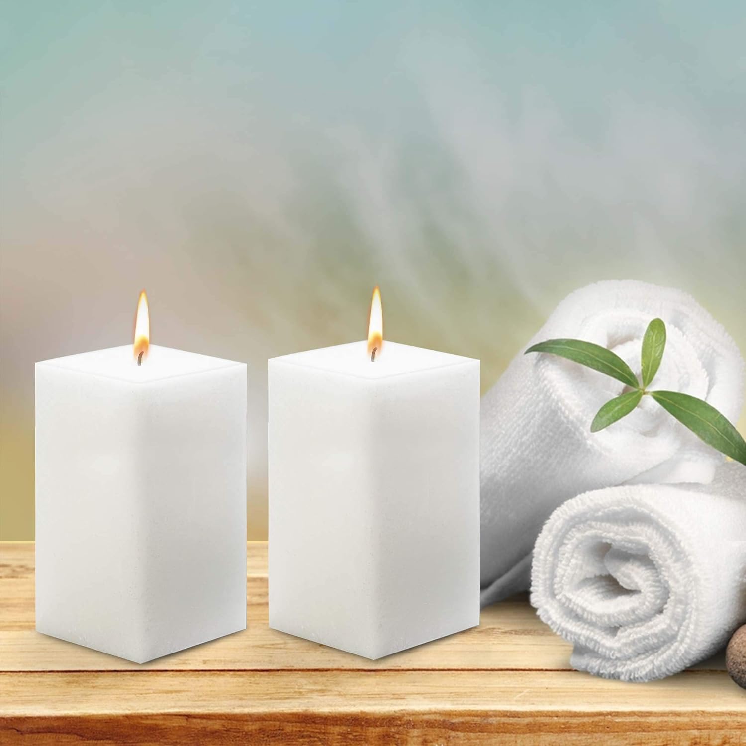 WHITE UNSCENTED SQUARE CANDLE PACK OF 2 | PERFECT FOR COUPLES DATE CANDLE