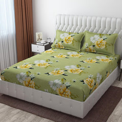Premium Heavy Cotton Elastic Fitted Bedsheets With 2 King Size Pillow Covers | 72 X 78 Inches, Light Green - Double Bed With All Around Elastic | 350 Thread Count