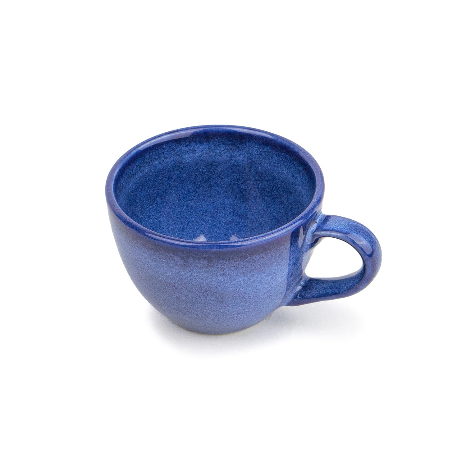 Ceramic Cup & Saucer Set Of 6 - Blue Reactive Glaze, 200ml Each Cup | Cup Saucer Set - 6 Cups + 6 Saucers | Tea Set With Glossy Finish - Ceramic Tea Cup & Saucer Set | Microwave & Dishwasher Safe