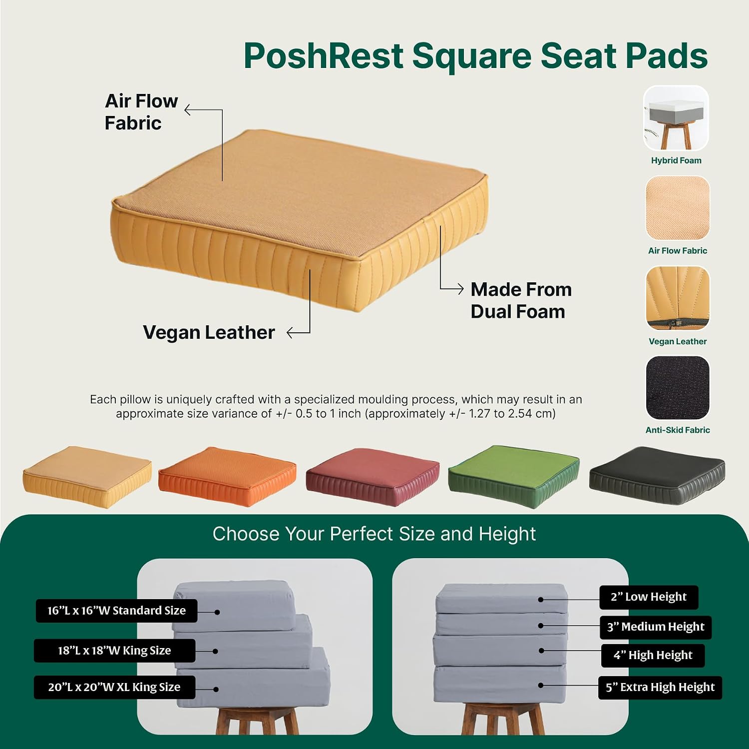 Chair Cushion Pad, High-Resilience & Memory Foam Pillow, Standard Size - 16 L X 16 W X 3 H Inch | Seat Cushion For Chair, Hip Support & Back Pain Relief | Sitting Pillow - Set Of 1