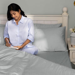 Cotton Fitted Bedsheet For Double Bedsheet With 2 Pillow Covers, Bedding Set - 72x78 Inches, Grey | Sateen Weave Queen Size Bed Sheet, 12" Deep Pocket- 1 Elastic Fitted Bed Sheet