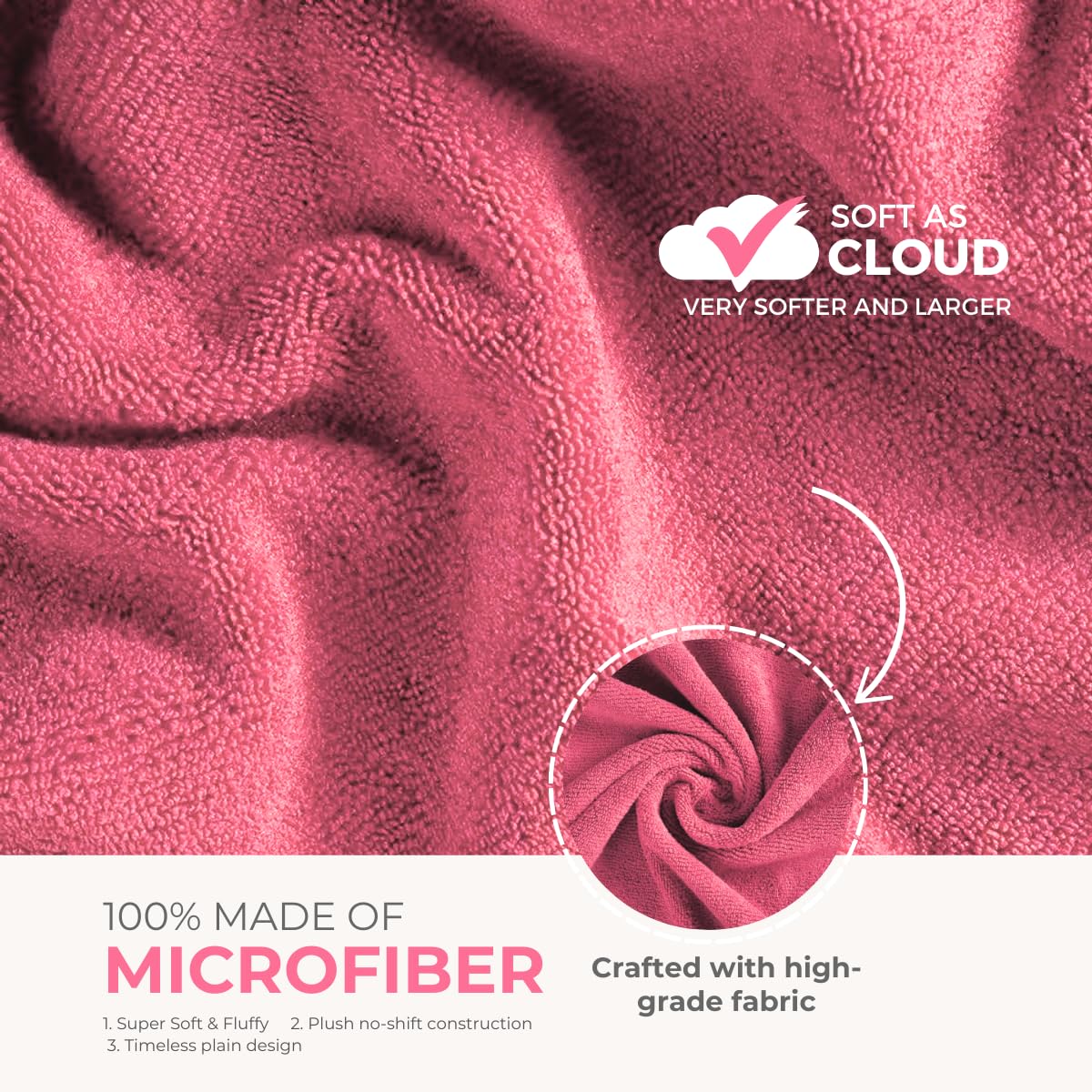 Black Gold The Finer Touch Microfiber Bath Towels 500 Gsm | Super Absorbent, Lightweight, Ultra-Soft, Fade Resistant (Pink)