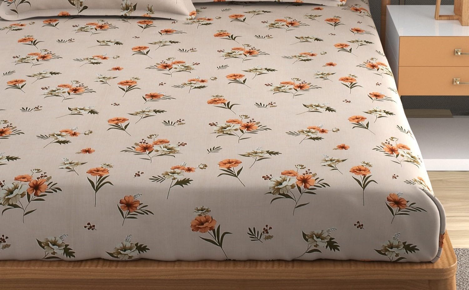 Printed Double Bedsheet With 2 Pillow Cover - 72 X 78 X 6 Inches, Brown | All Around Elastic Fitted Bedsheet | Super Soft Polycotton With 200 Thread Count