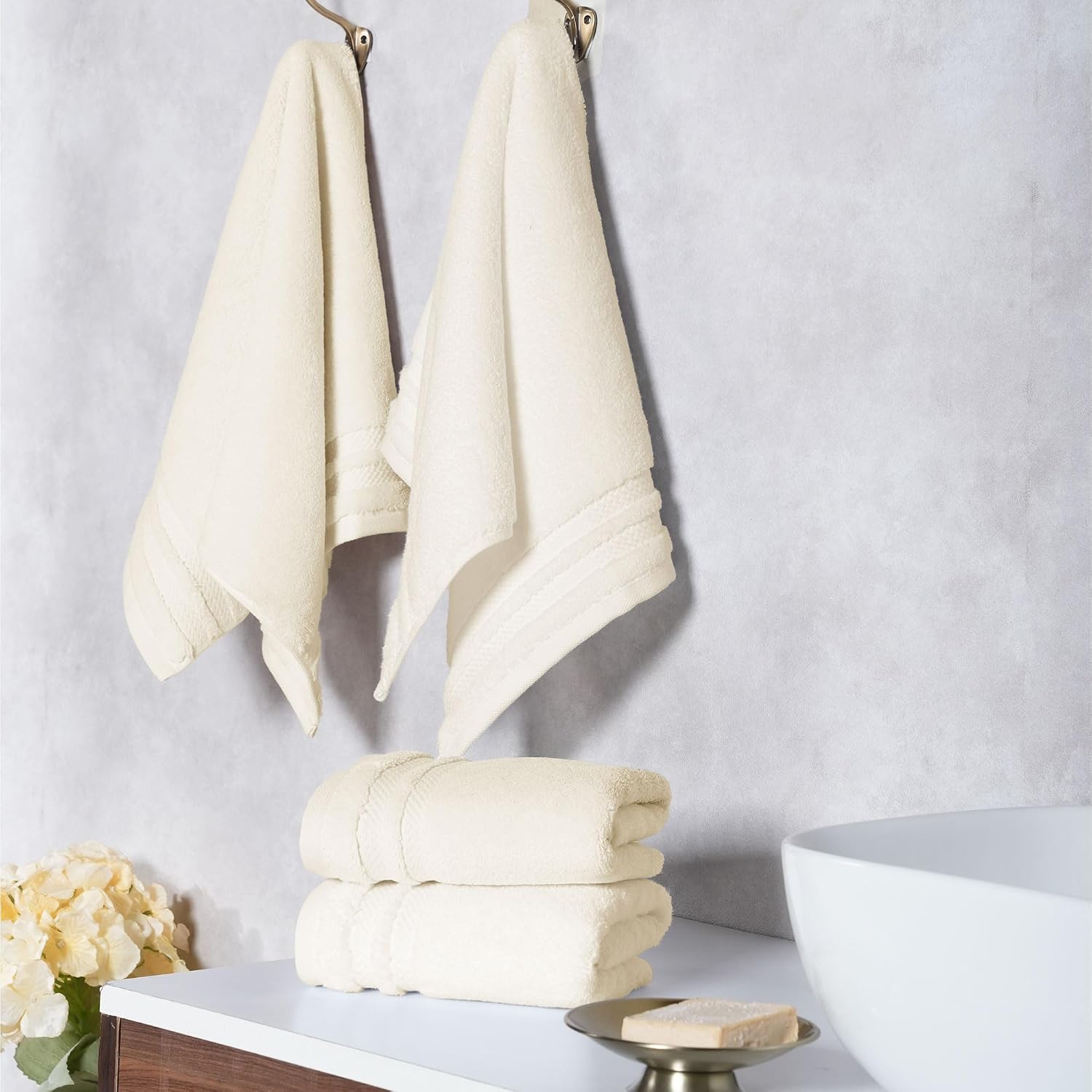 Mytrident Finesse 100% Cotton Hand Towels 800 Gsm (Linen) -4 Piece