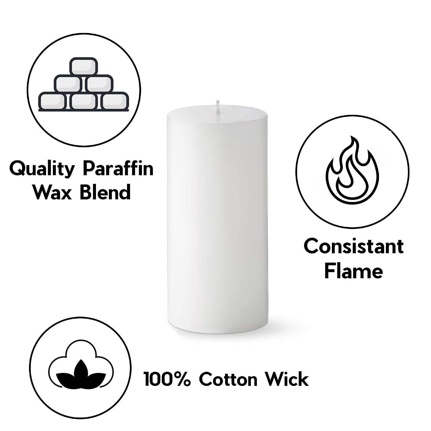 WHITE PILLAR CANDLE UNSCENTED | BURNING TIME 90 HOURS | ROUND CANDLE