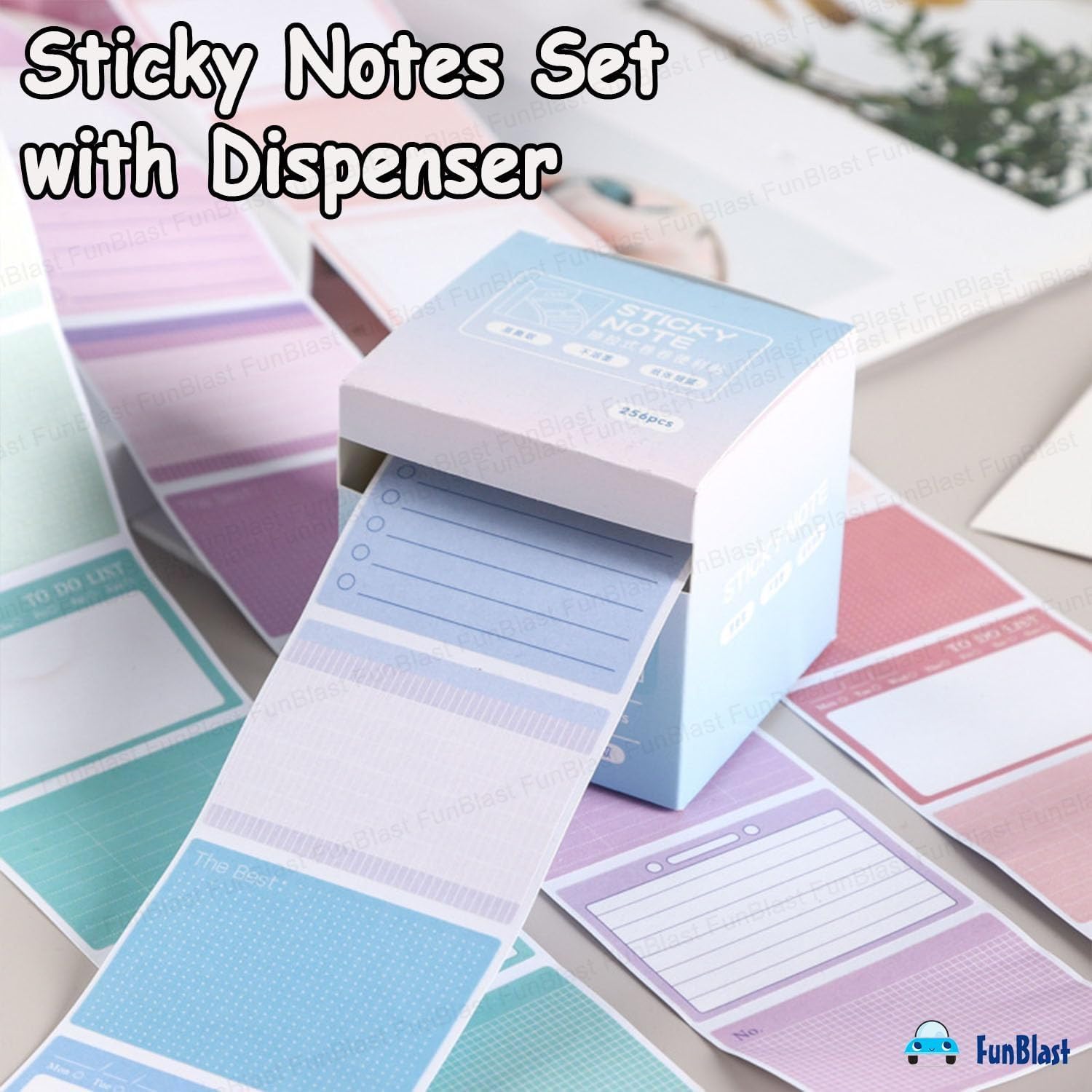512 Pcs Pull-out Sticky Note Set With Dispenser, 8 Patterns Mini Sticky Notes Pad - Random Color