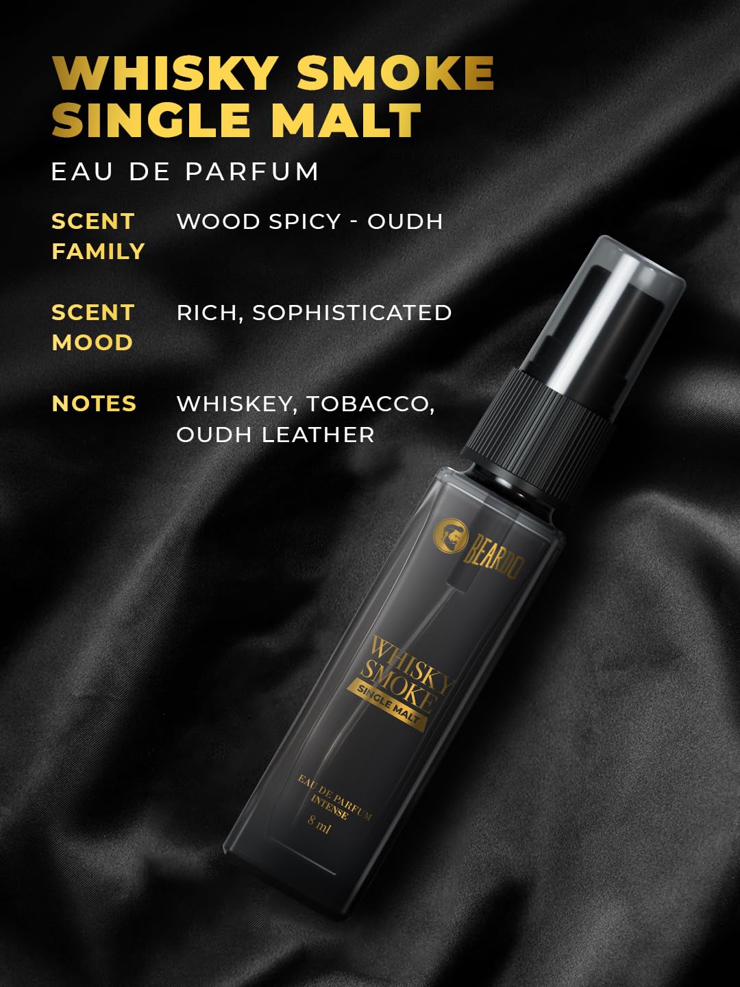 Beardo Whisky Smoke Single Malt Long Lasting Eau De Parfum Intense 8ml 0.2 Fl.oz. | Best Birthday Gift For Brother