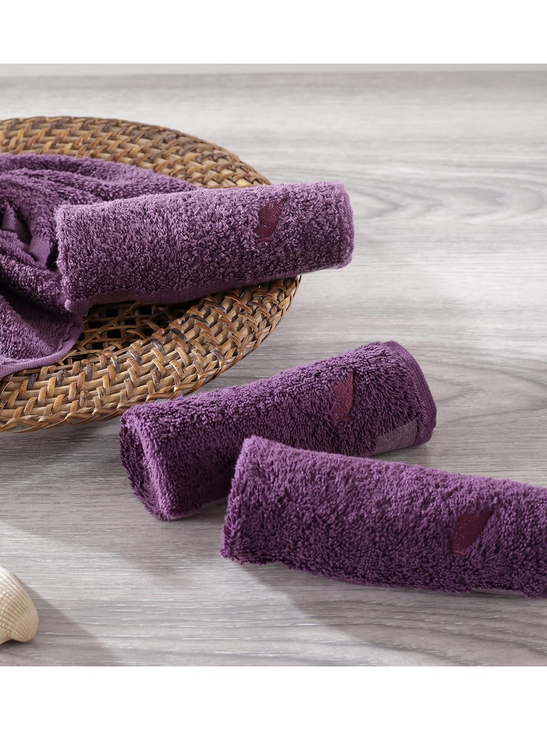 Maspar 100% Cotton Embedded Stripe Face Towel 600 Gsm - Set Of 4 (Purple)