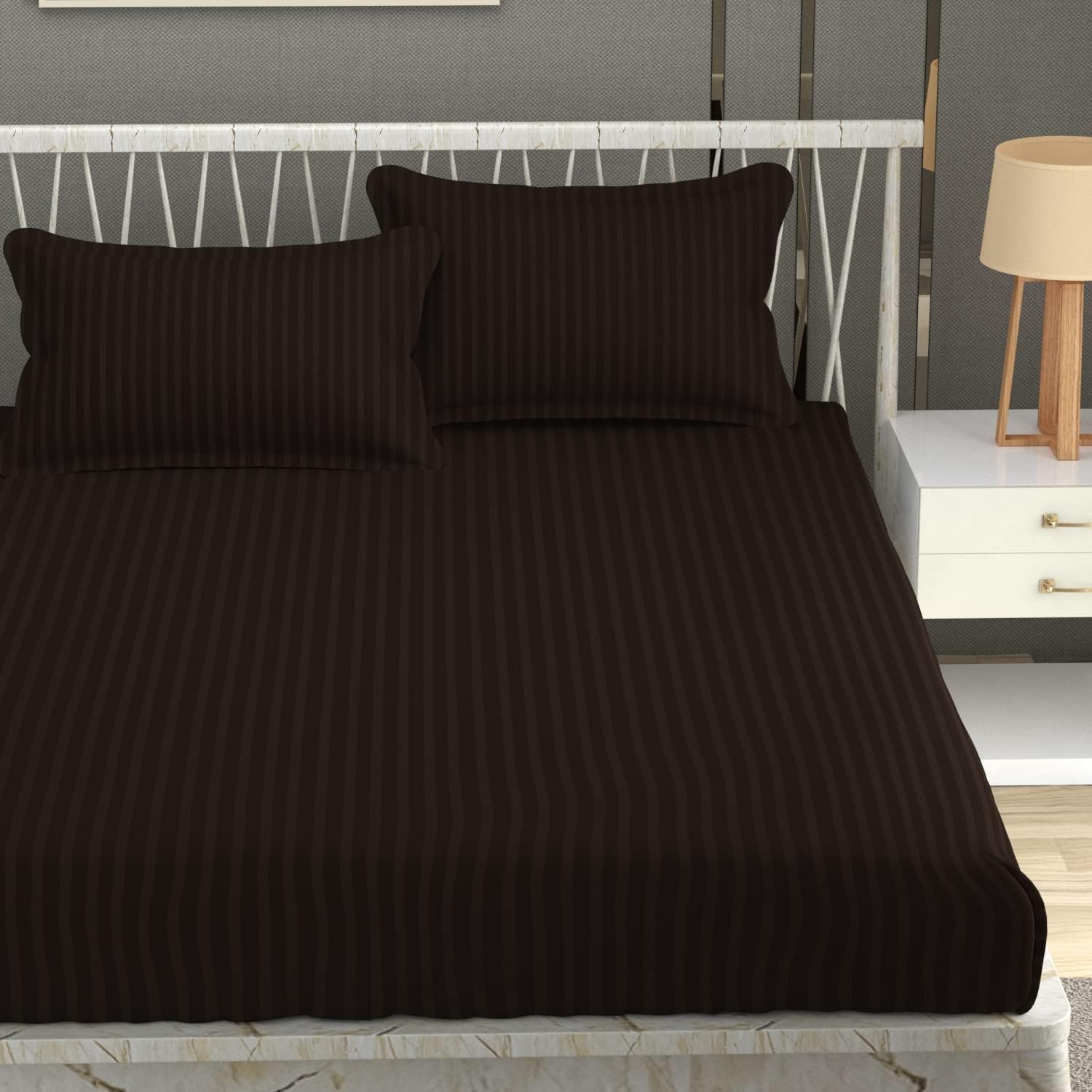 Plain Double Bedsheet For Queen Size With 2 Pillow Covers - 90 X 95 Inches, Coffee | Wrinkle Resistant & Soft Skin Safe | All Season Comfort Fabric