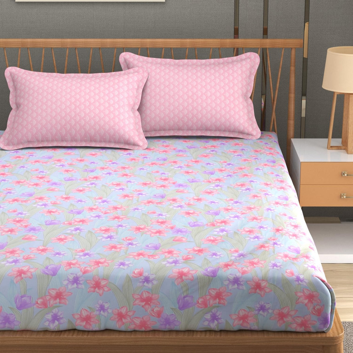 Printed King Size Bedsheet With 2 Pillow Cover - 108 X 108 Inches, Multicolor | Double Bed Breathable & Wrinkle Free | All-Season Comfort Bedsheet