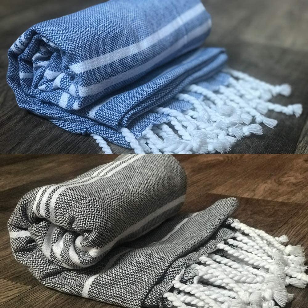 Rosslyn Bath/Beach Towel 700 Gsm | Ultra Soft, Absorbent & Quick Dry Bath Towel (Blue & Grey) - 2 Pcs