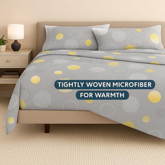 King Size Bedsheet With 2 Pillow Covers - 108 X 108 Inches, Grey & Yellow | Wrinkle & Fade Resistant Bedding | Perfect For Homes, Hotels, Villas, Resorts & Guest Houses
