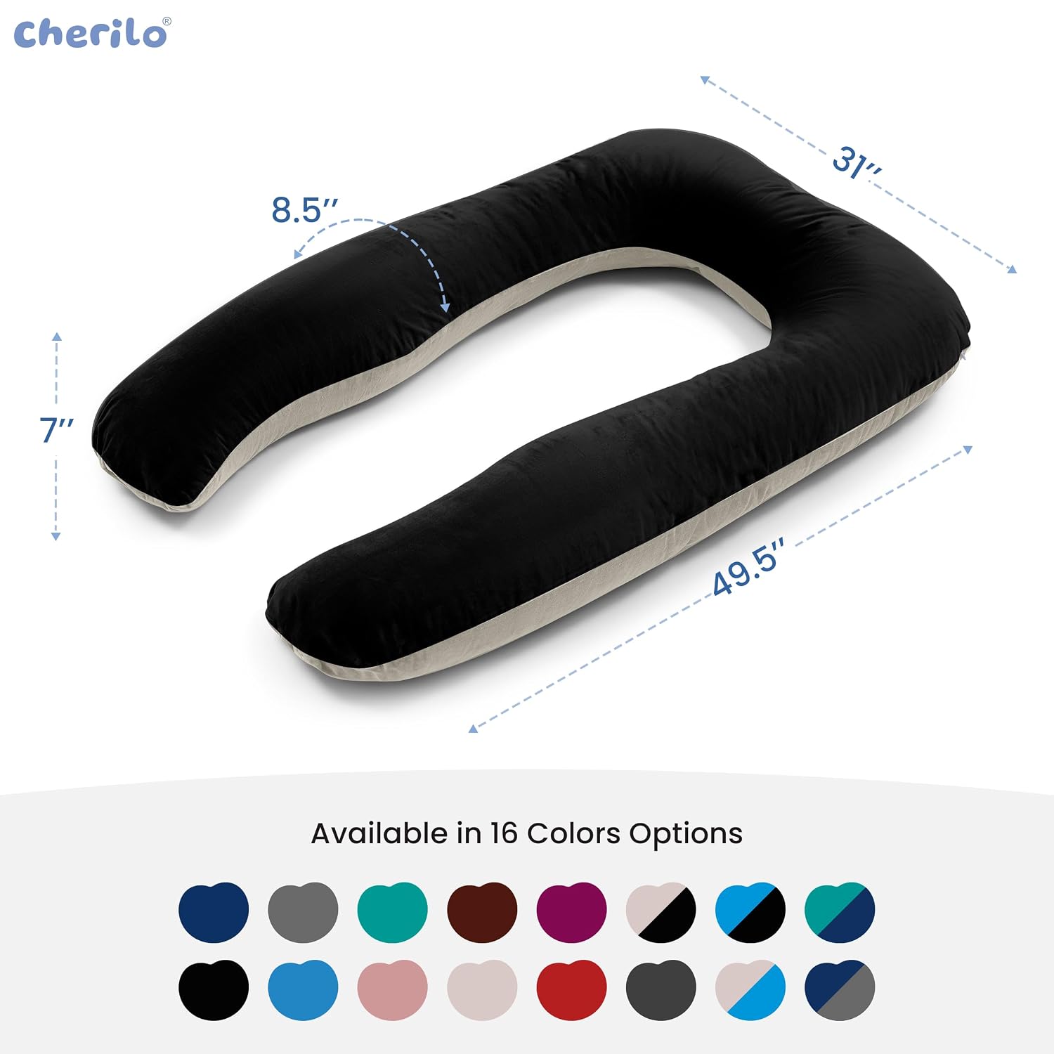 U Shaped Pregnancy Pillow For Pregnant Women & Nursing Mom, Black & Beige | Full Body Support, Single Pillow For Multipurpose Use During Maternity | Premium Velvet Outer Cover With Zip