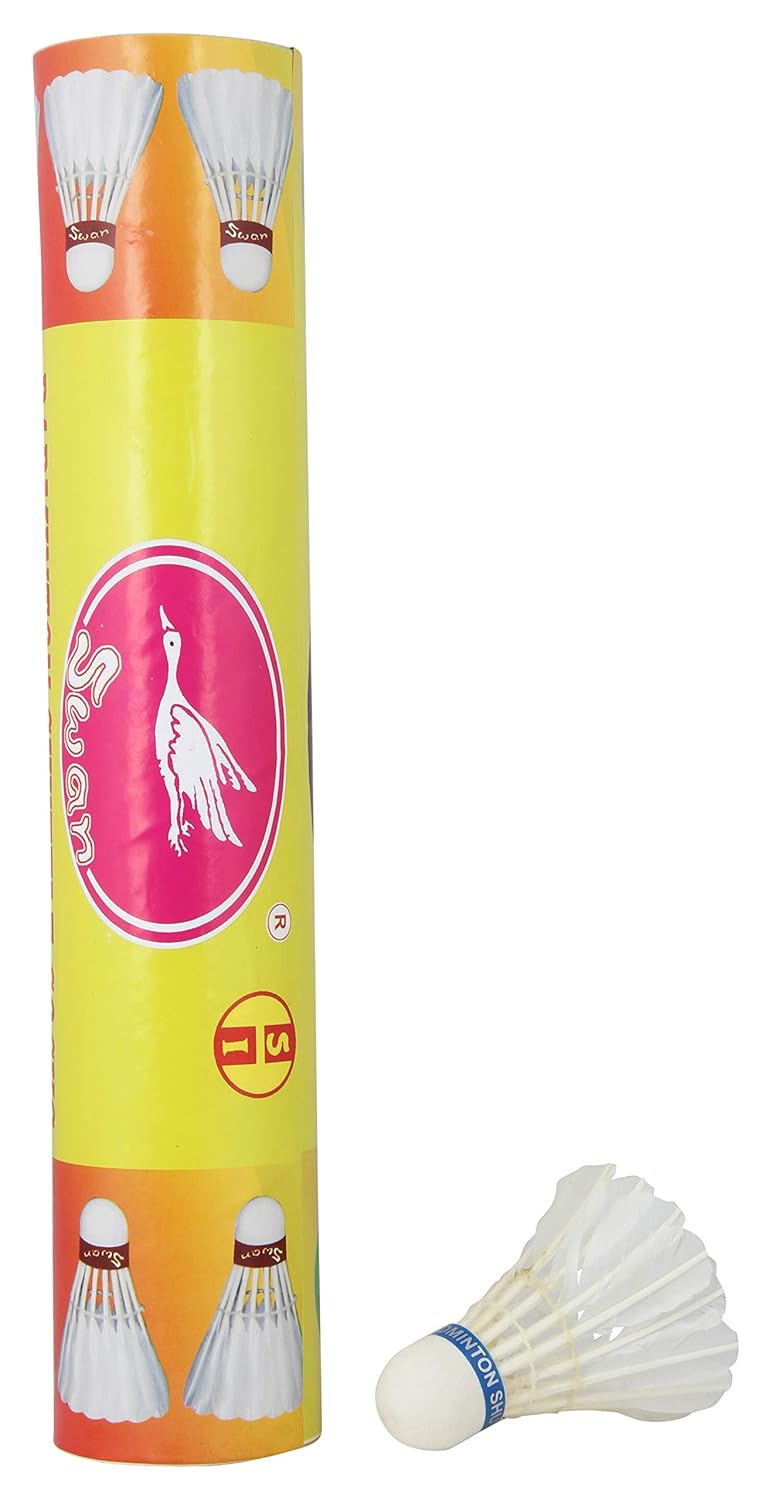 Swan Cork & Feather Badminton Shuttlecock , Made From Good Quality Duck Feather | White , Pack of 10