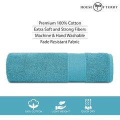 House Of Terry 100% Cotton Bath Towel 900 Gsm | Quick Dry, Soft & Absorbent, Fade-Resistant, Skin-Friendly For Men & Women Towel (Brick & Sky Blue) - Pack Of 2