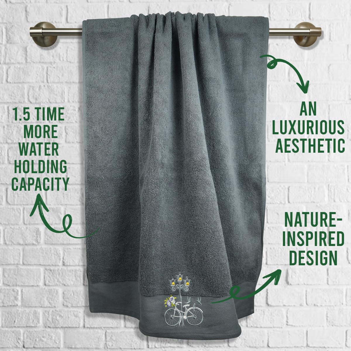 Rangoli 100% Cotton Martin Bath & Hand Towels 900 Gsm | Quick Dry, Ultra Soft, Highly Absorbent Printed Bath Towel - Grey (Set Of 3)