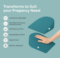 Pregnancy Pillows For Sleeping, Maternity Support, Half Moon Shape, Peacock Green | Multipurpose Pillow For Back, Hips, Support With Removable Washable Velvet Cover, Perfect For All Sleepers