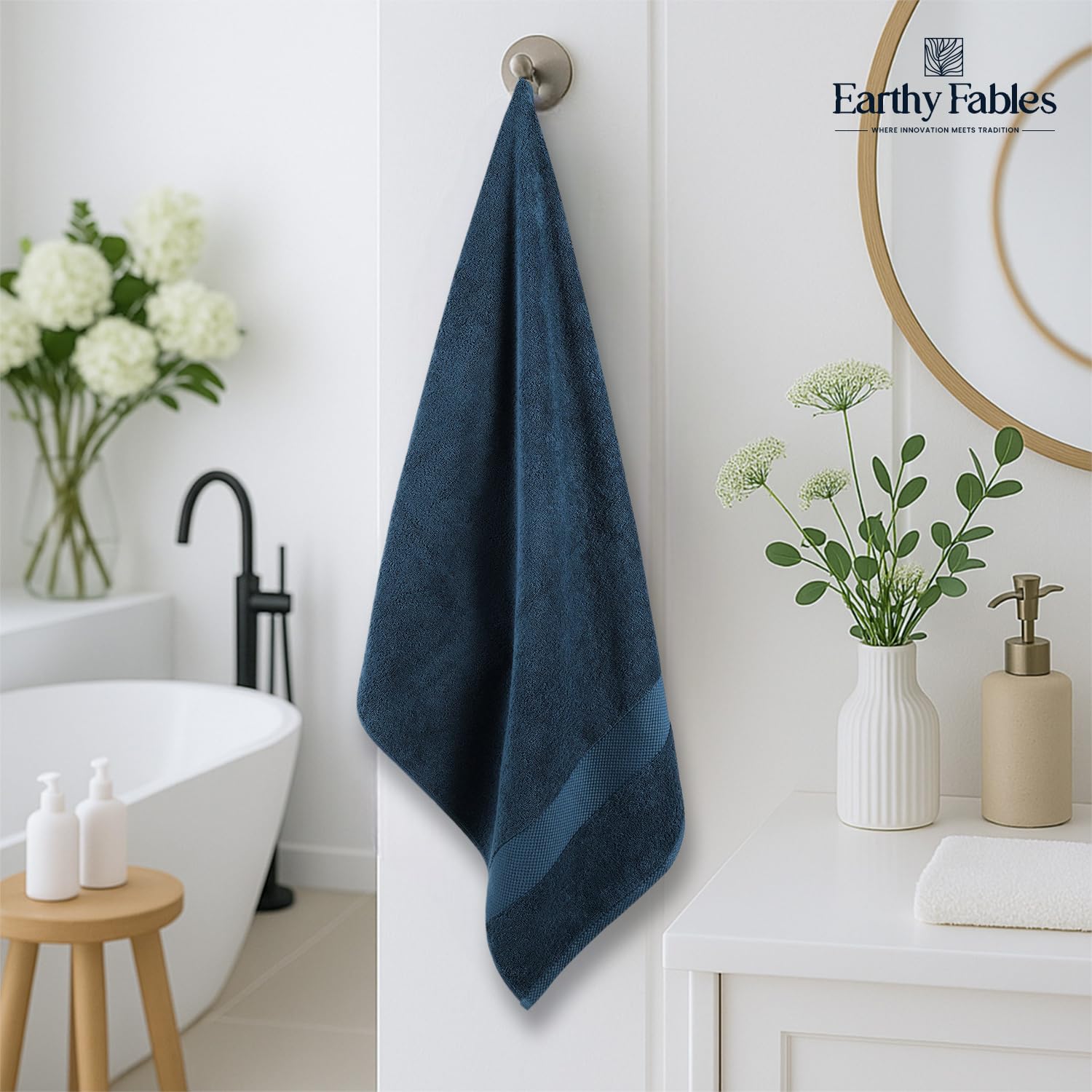 Earthy Fables Premium Bath Towel 600 Gsm | 100% Combed Cotton Ultra Soft, Quick Dry & Highly Absorbent For Home, Travel & Acne-Prone Skin (Dark Teal)