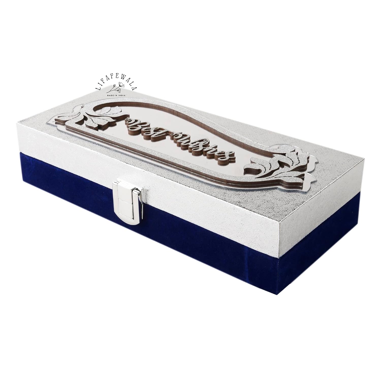 Designer Rectangular Shaped Best Wishes Cash Box, Shagun Box, Gift Box, Gaddi Box, Jewellery Box, Shagun Envelope In Floral Design, Colour - Silver