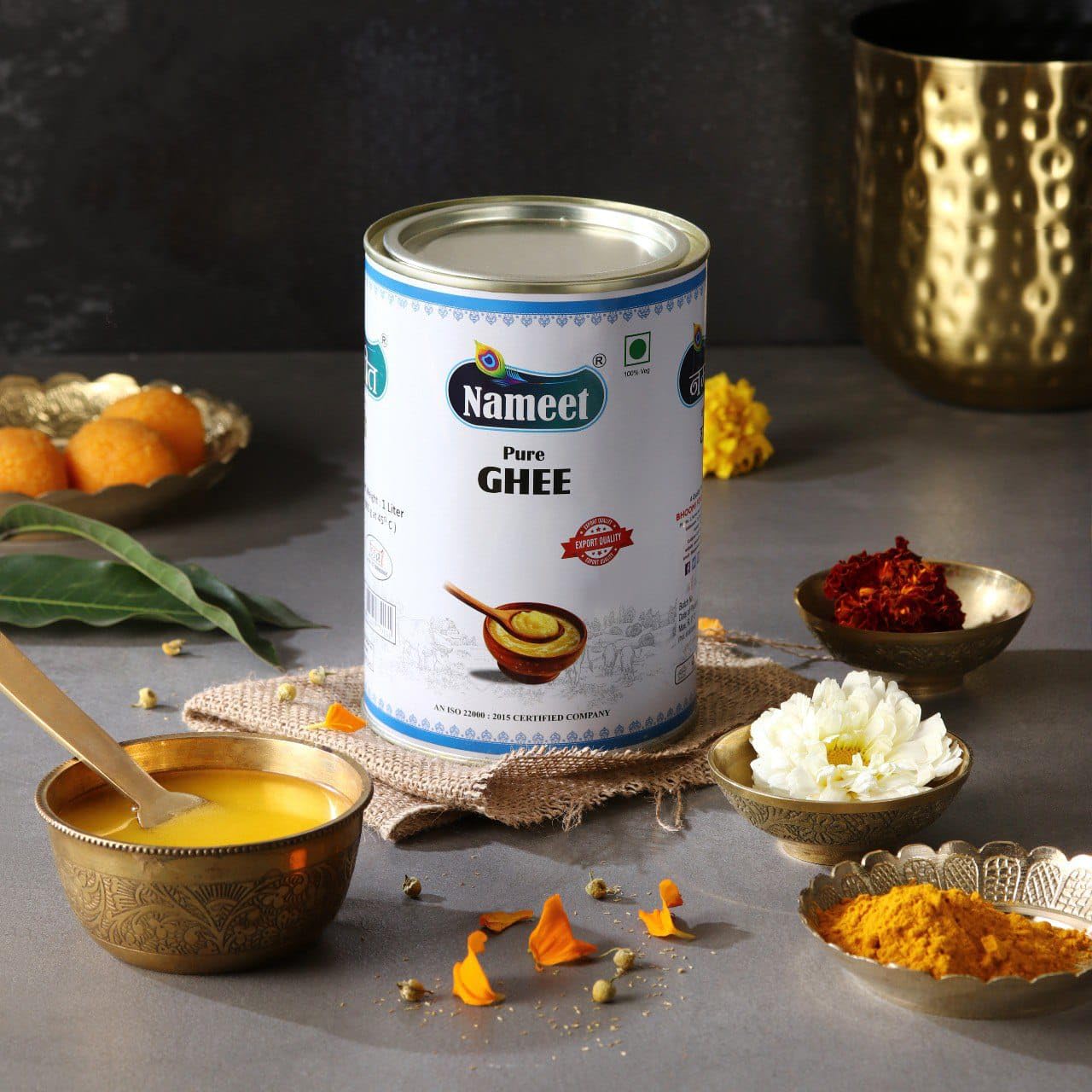 Premium Pure Desi Ghee By Nameet | Rich In Nutrients & Healthy Desi Ghee For Cooking | (1 Litr) 33.8 Ounce | Tin Pack