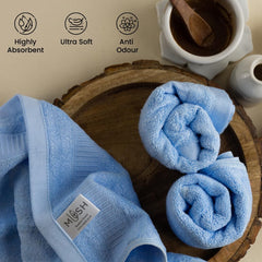 Mush 100% Bamboo Face Towel 2400 Gsm | Ultra Soft, Absorbent, Quick Dry Towels For Facewash, Gym, Pool, Sports, & Travel - Sky Blue (Pack Of 12)