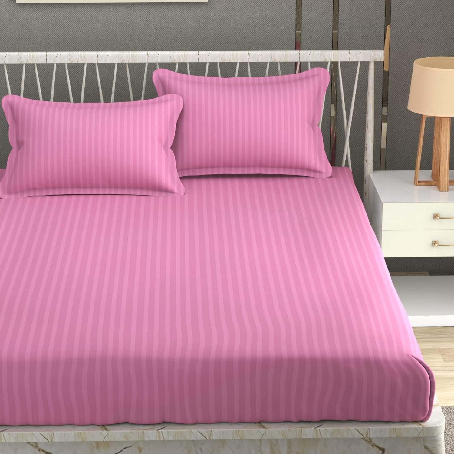 Plain Double Bedsheet For Queen Size With 2 Pillow Covers - 90 X 95 Inches, Light Pink | Wrinkle Resistant & Soft Skin Safe | All Season Comfort Fabric